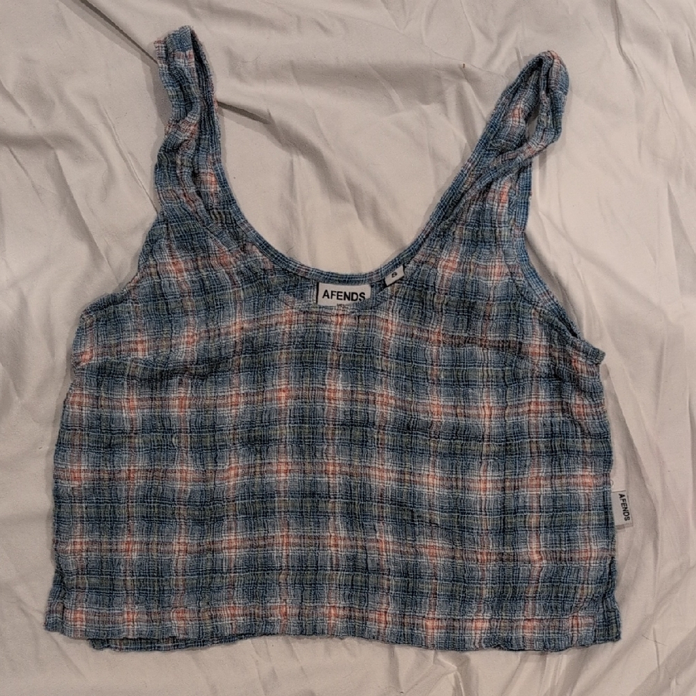 Afends Blue and Pink Plaid Lightweight Tank Top